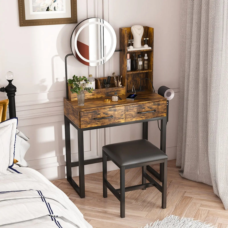 31" Brown Wood Mirrored Vanity Table Homeroots Living Room