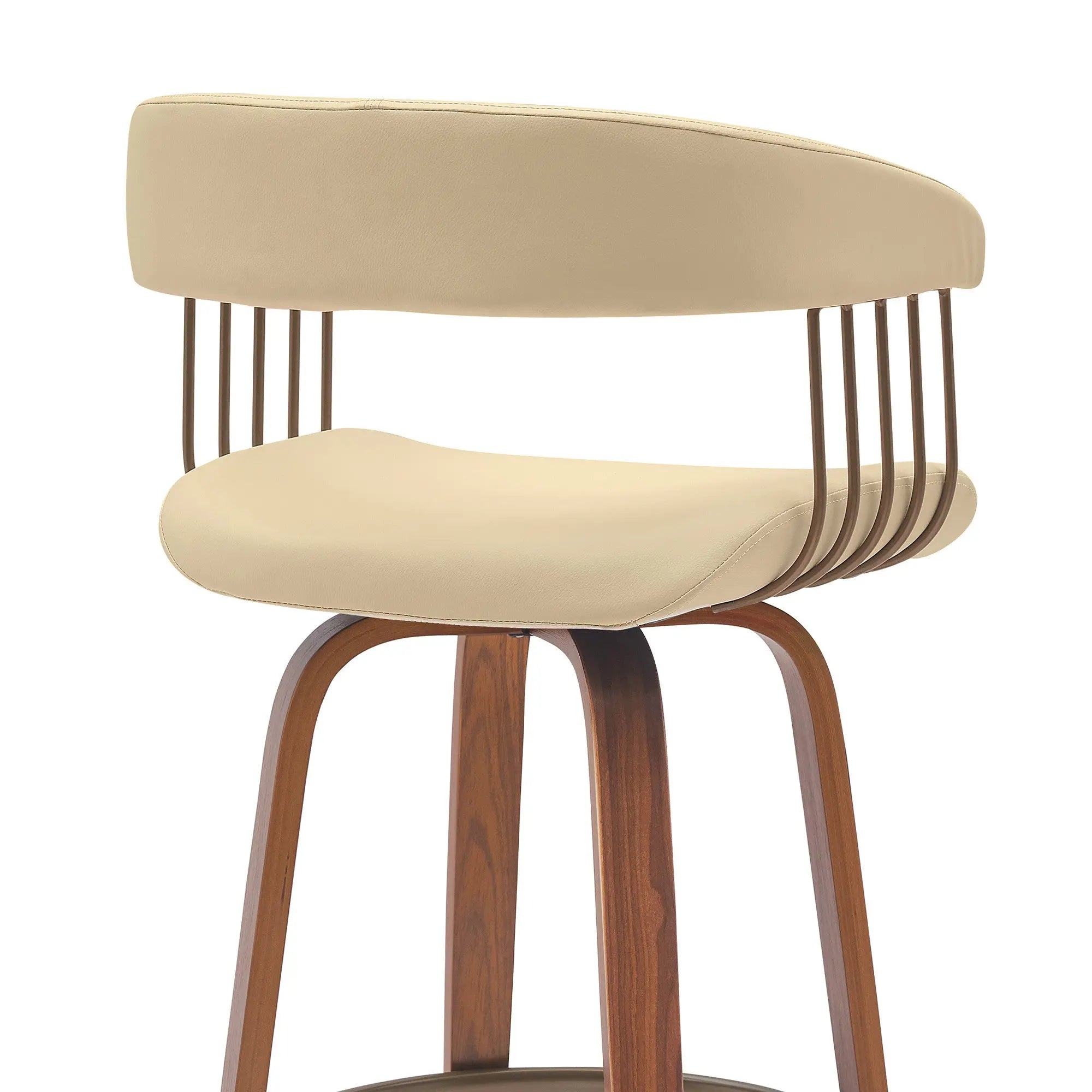 31" Cream And Wood Brown Faux Leather Swivel Bar Height Bar Chair Homeroots Living Room