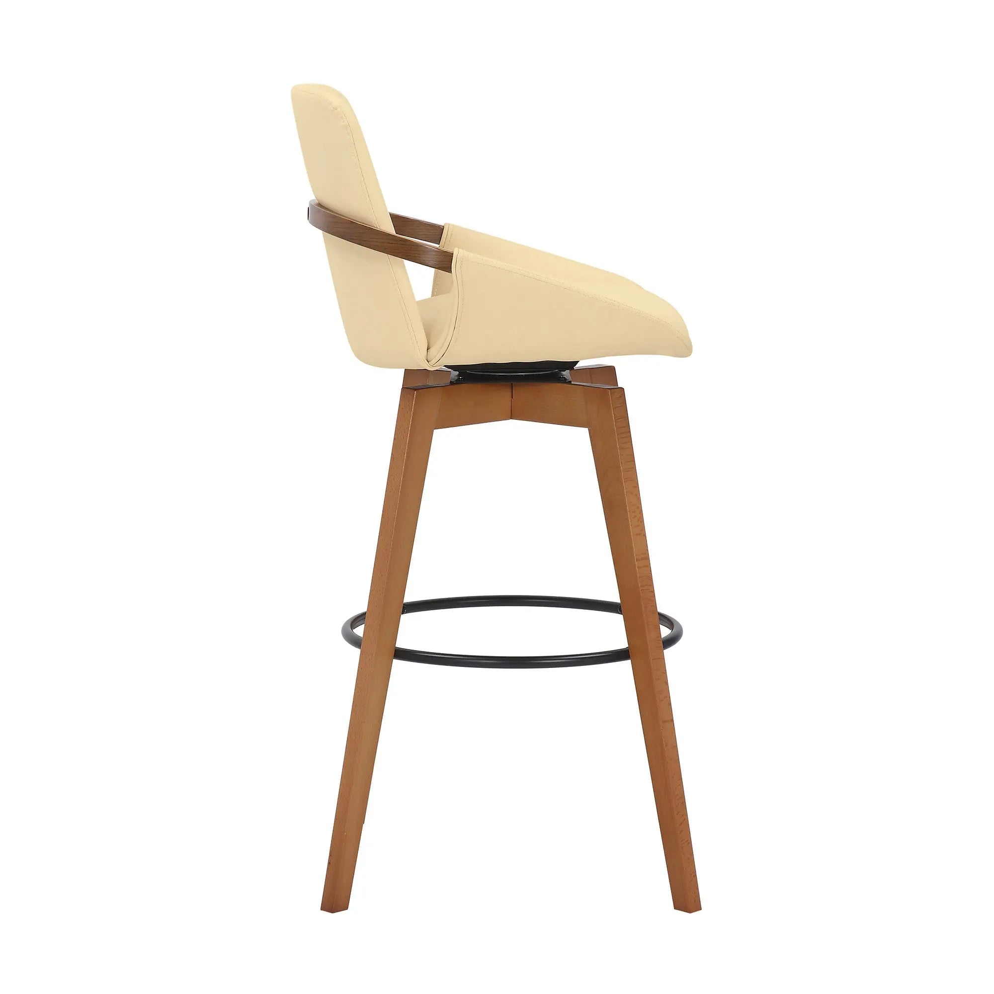 31" Cream and Black Fabric and Iron Bar Height Swivel Bar Chair - GreatEagleInc
