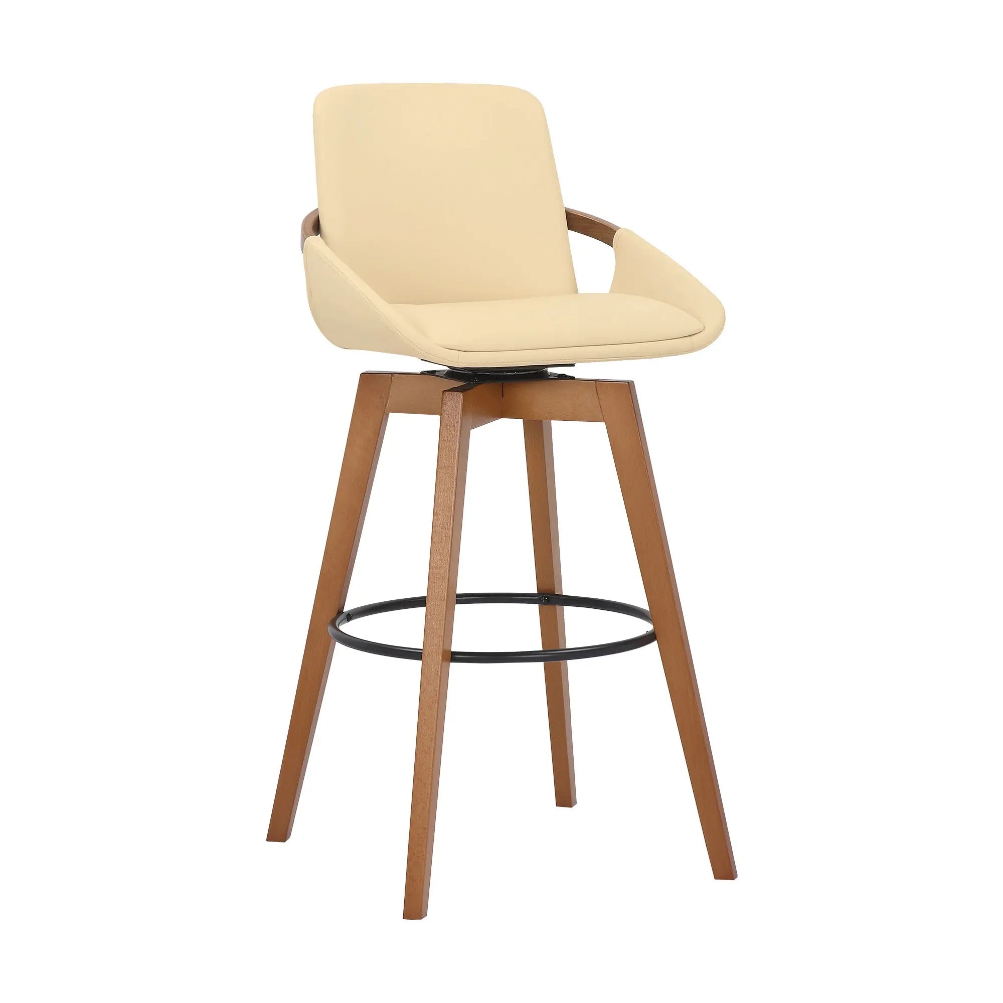 31" Cream and Black Fabric and Iron Bar Height Swivel Bar Chair - GreatEagleInc