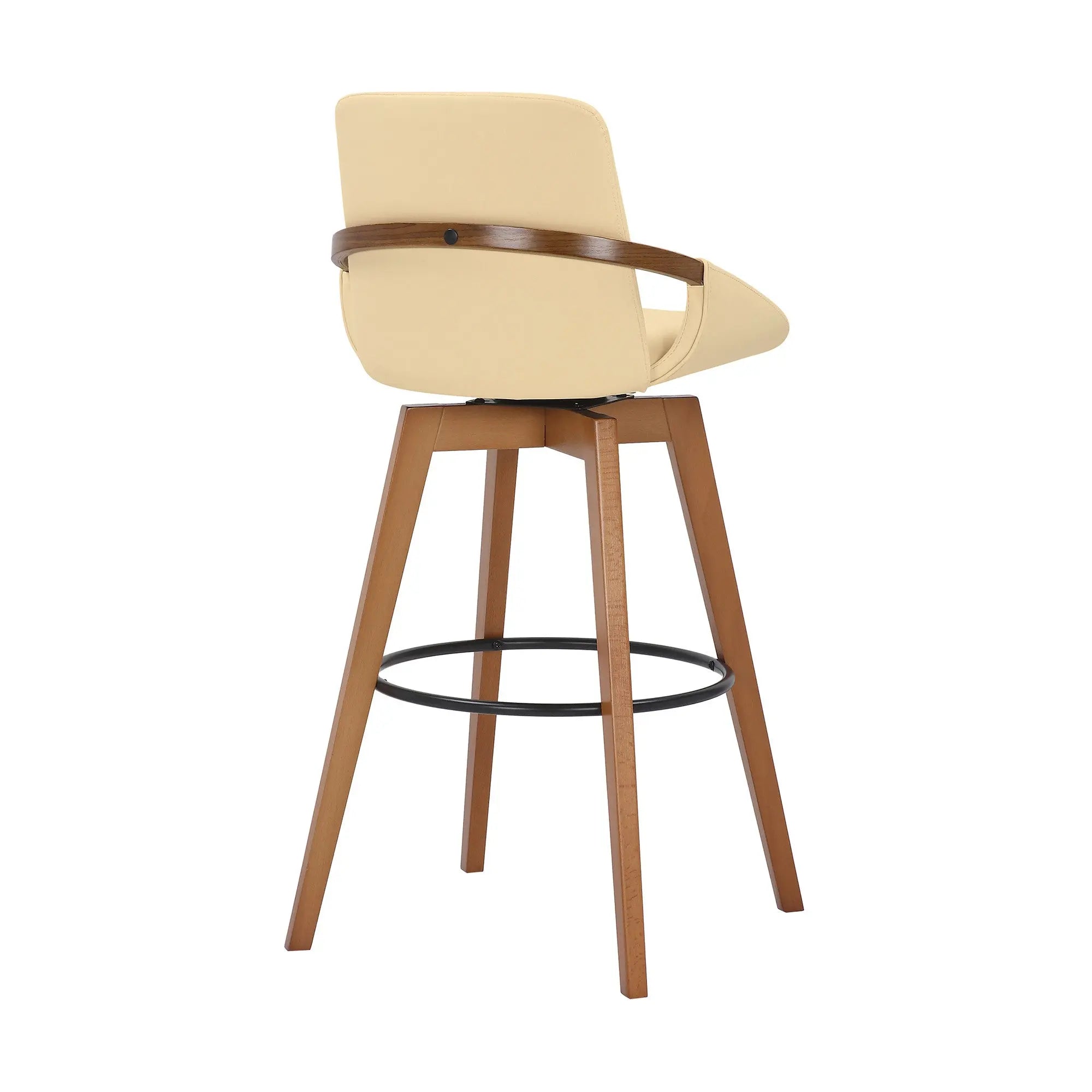 31" Cream and Black Fabric and Iron Bar Height Swivel Bar Chair - GreatEagleInc