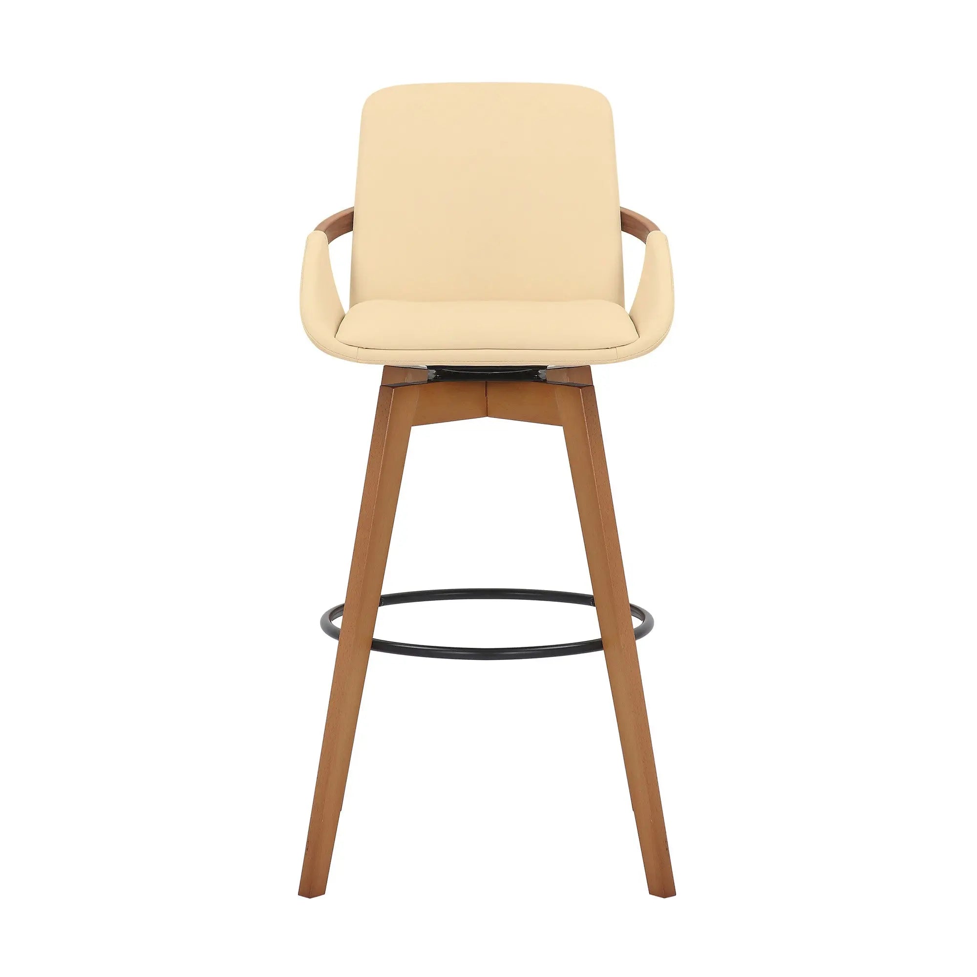 31" Cream and Black Fabric and Iron Bar Height Swivel Bar Chair - GreatEagleInc