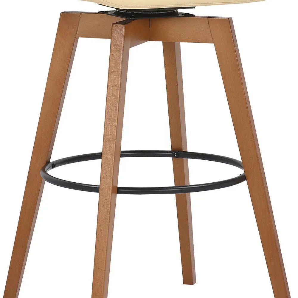 31" Cream and Black Fabric and Iron Bar Height Swivel Bar Chair - GreatEagleInc