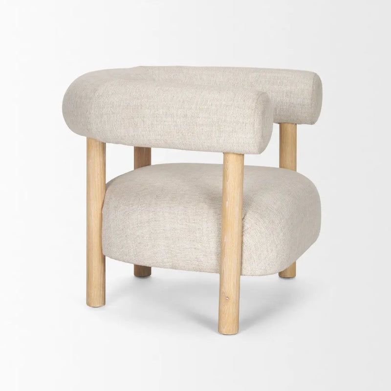 31" Cream and Natural Linen and Solid Wood Barrel Chair Homeroots Living Room