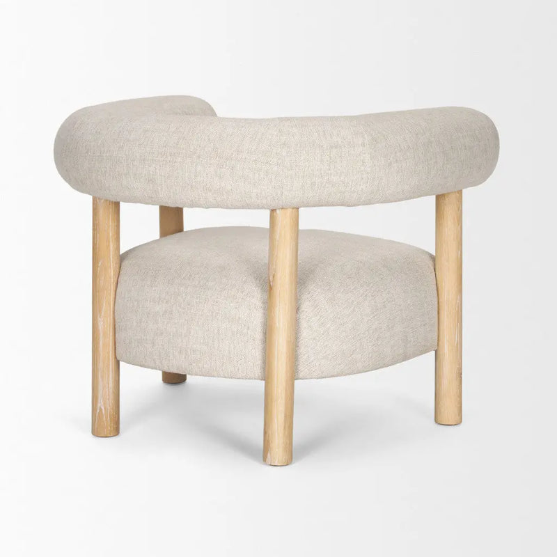 31" Cream and Natural Linen and Solid Wood Barrel Chair Homeroots Living Room