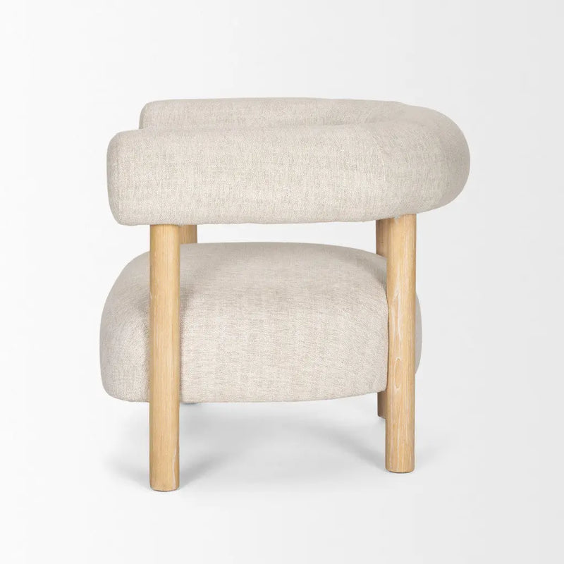 31" Cream and Natural Linen and Solid Wood Barrel Chair Homeroots Living Room