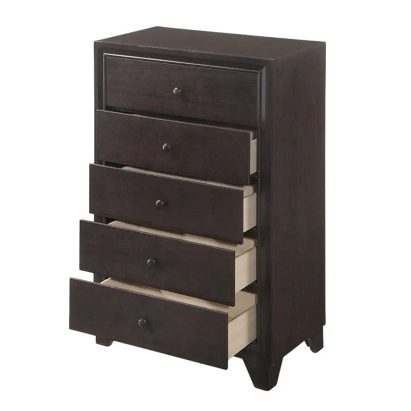 31" Espresso Solid Wood Five Drawer Dresser - GreatEagleInc