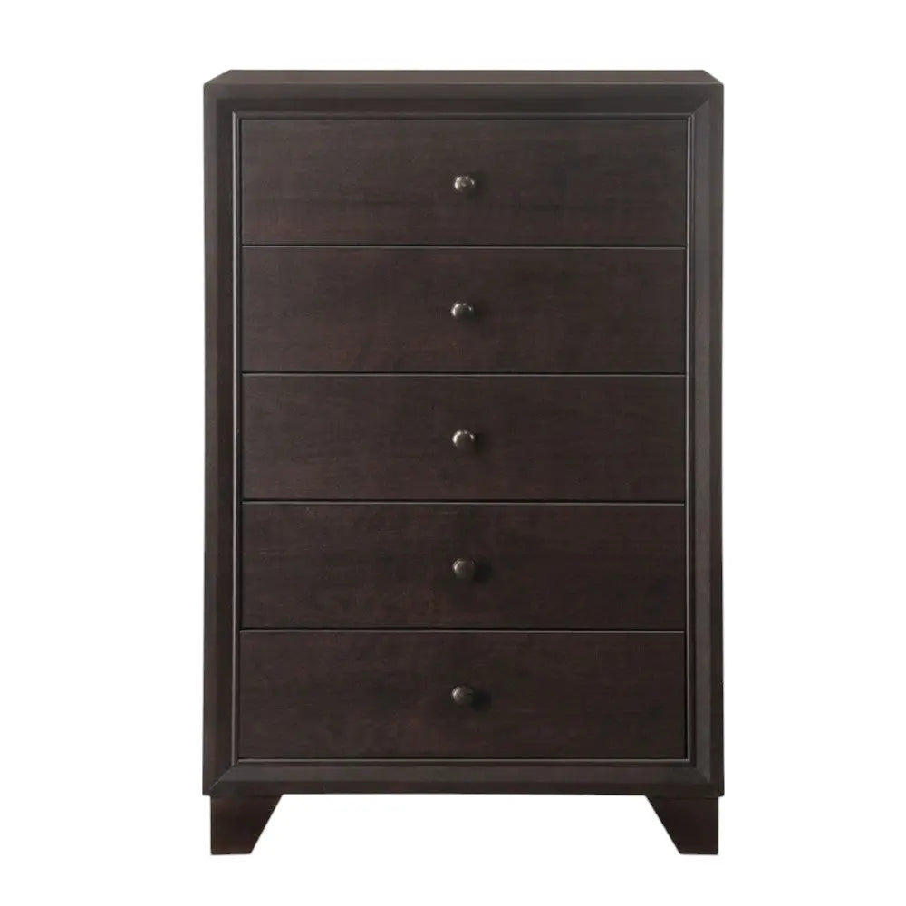 31" Espresso Solid Wood Five Drawer Dresser - GreatEagleInc