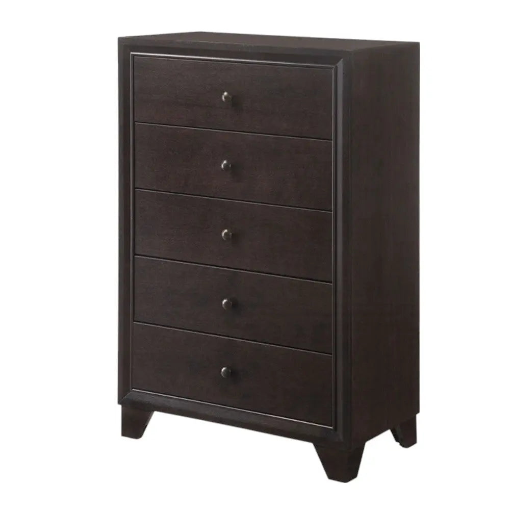 31" Espresso Solid Wood Five Drawer Dresser - GreatEagleInc