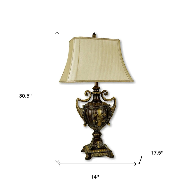 31" Gold Bedside Lamp With Bell Shade Homeroots Lighting