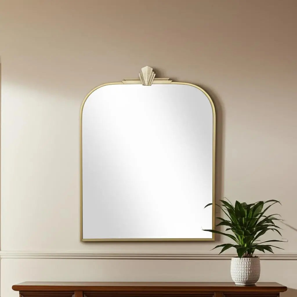 31" Gold Metal Art Deco Arch Accent Mirror Homeroots Bed & Bath