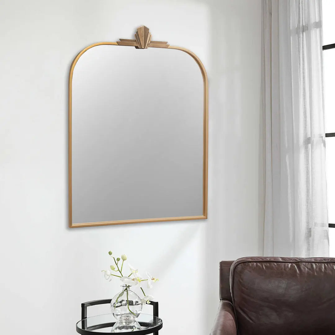 31" Gold Metal Art Deco Arch Accent Mirror Homeroots Bed & Bath