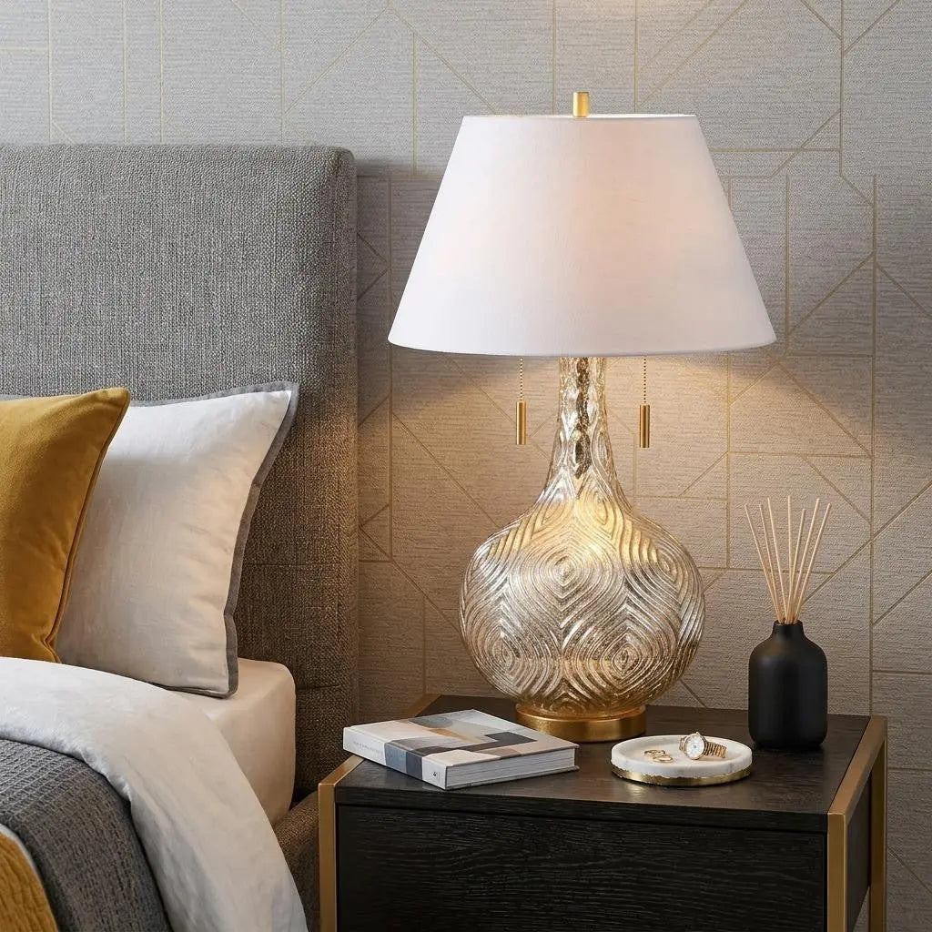 31" Gold Novelty Table Lamp LED With Globe Shade Homeroots Lighting