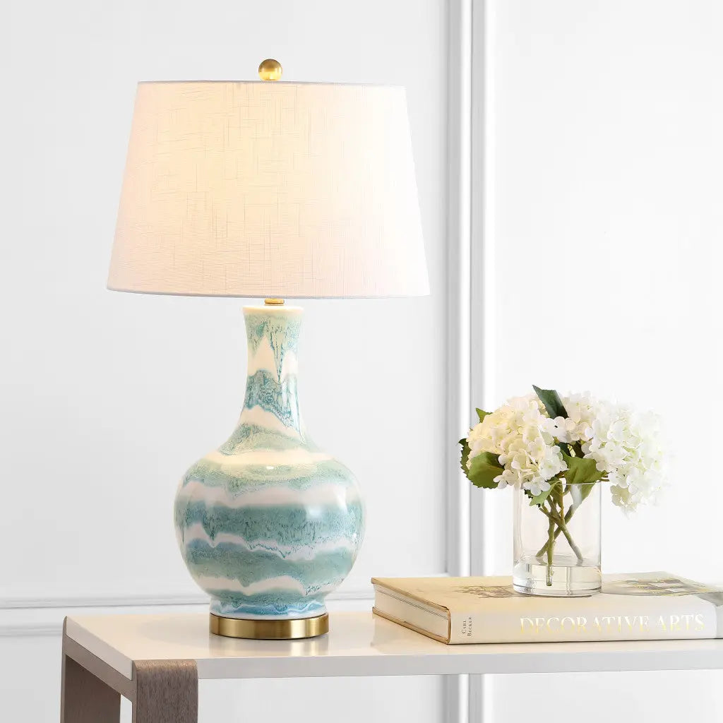 31" Gold Round Table Lamp With Globe Shade Homeroots Lighting