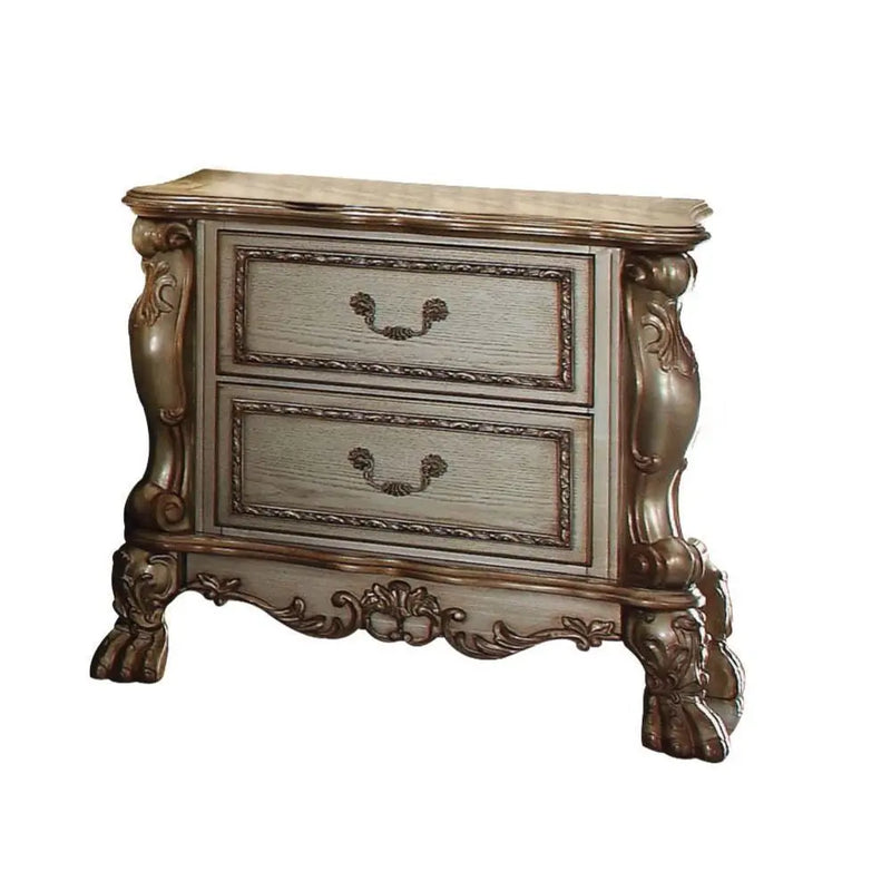 31" Gold Two Drawers Solid Wood Mirrored Nightstand - GreatEagleInc