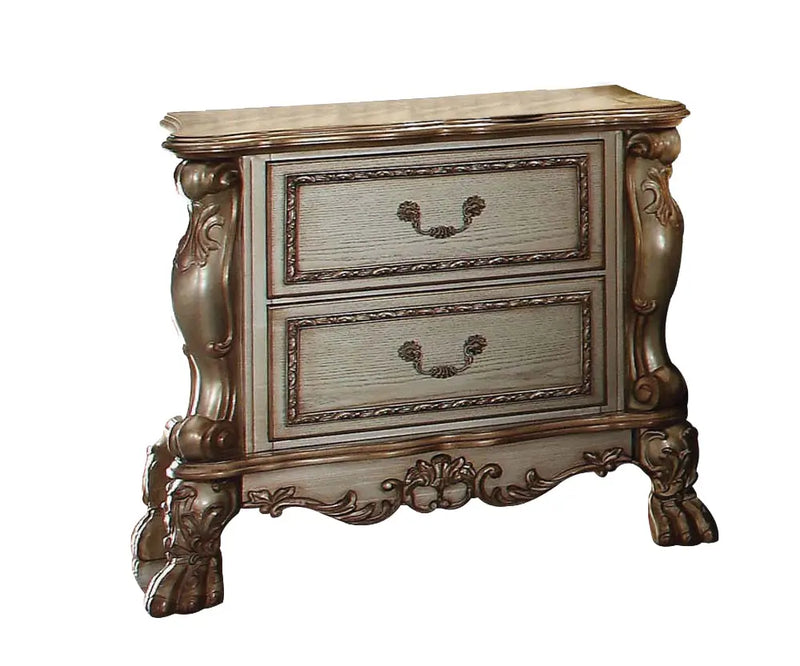 31" Gold Two Drawers Solid Wood Mirrored Nightstand - GreatEagleInc
