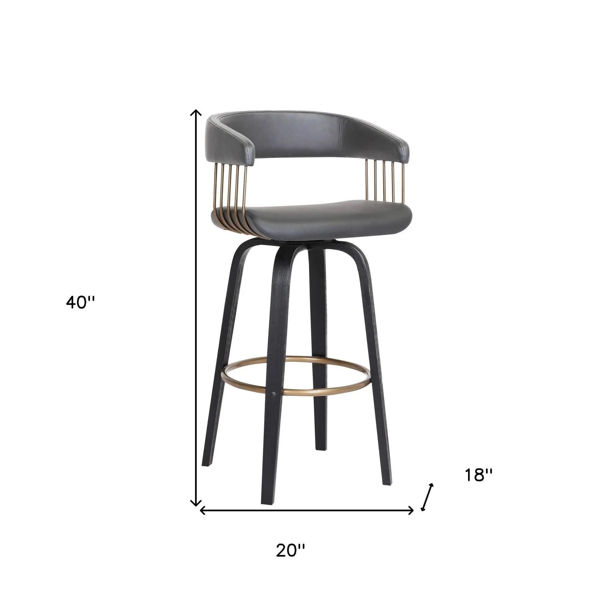 31" Gray And Black Faux Leather Swivel Bar Height Bar Chair Homeroots Living Room