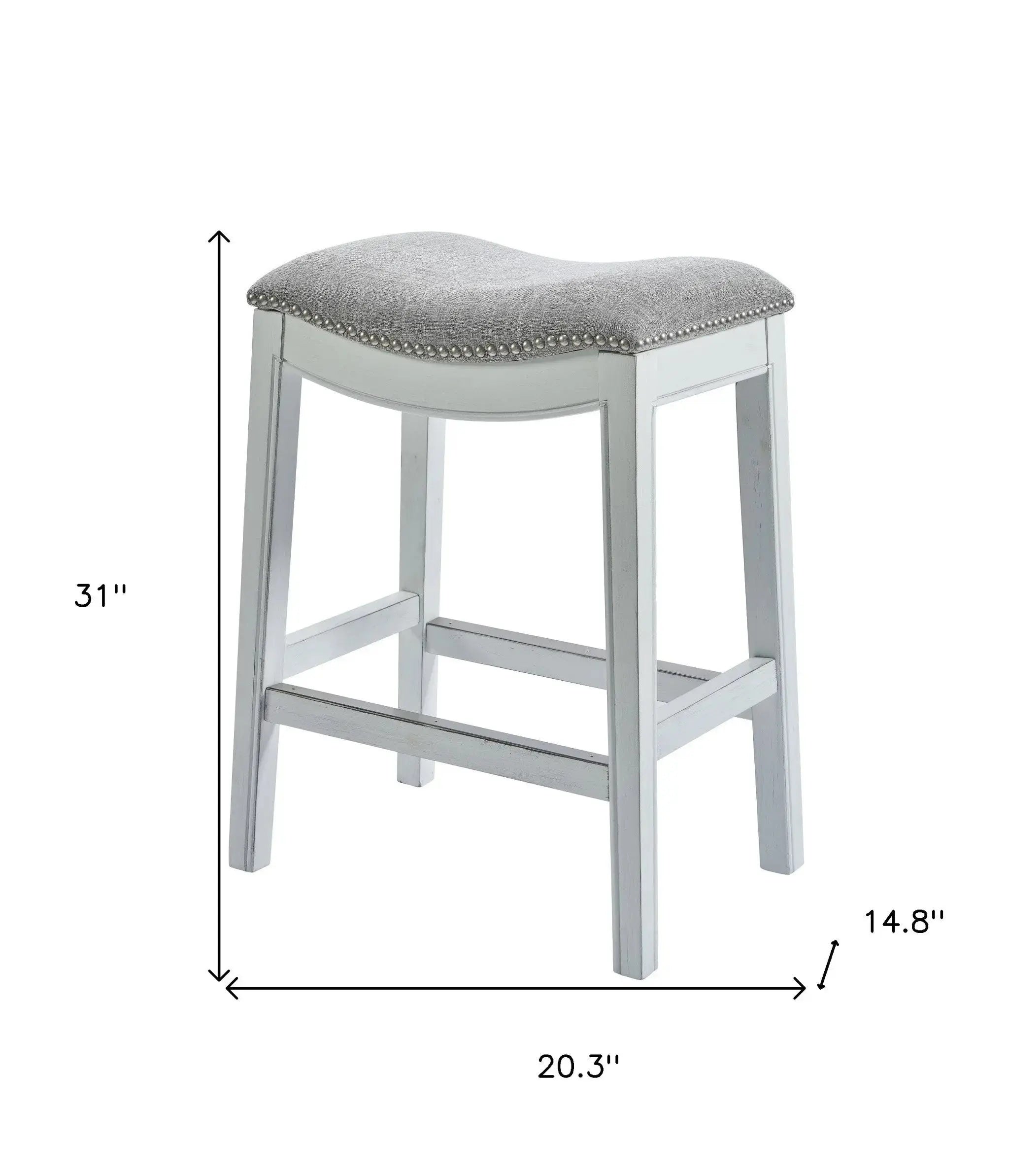 31" Light Gray And White Upholstered And Solid Wood Backless Bar Height Bar Chair Homeroots Living Room