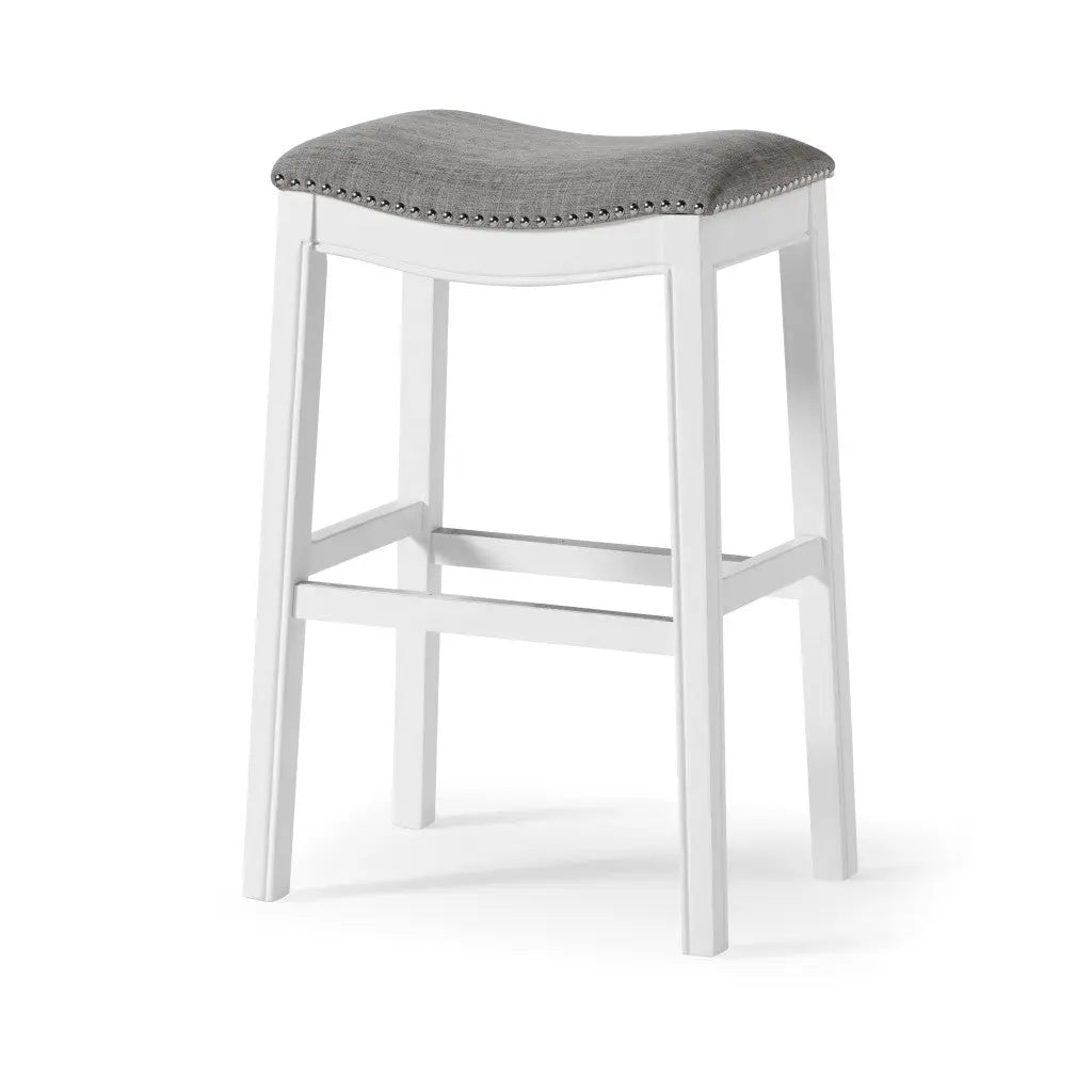 31" Light Gray And White Upholstered And Solid Wood Backless Bar Height Bar Chair Homeroots Living Room