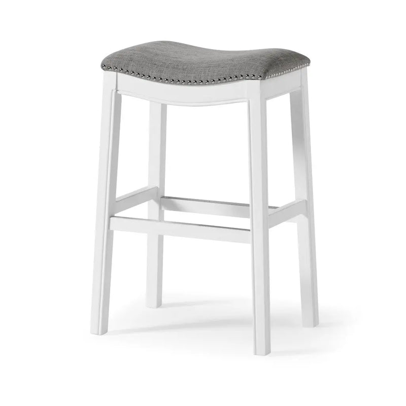 31" Light Gray And White Upholstered And Solid Wood Backless Bar Height Bar Chair Homeroots Living Room