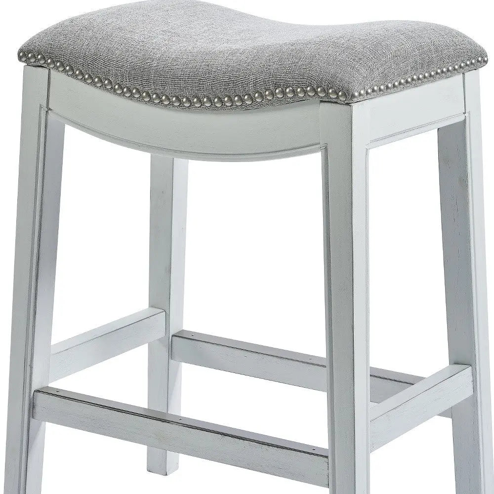 31" Light Gray And White Upholstered And Solid Wood Backless Bar Height Bar Chair Homeroots Living Room