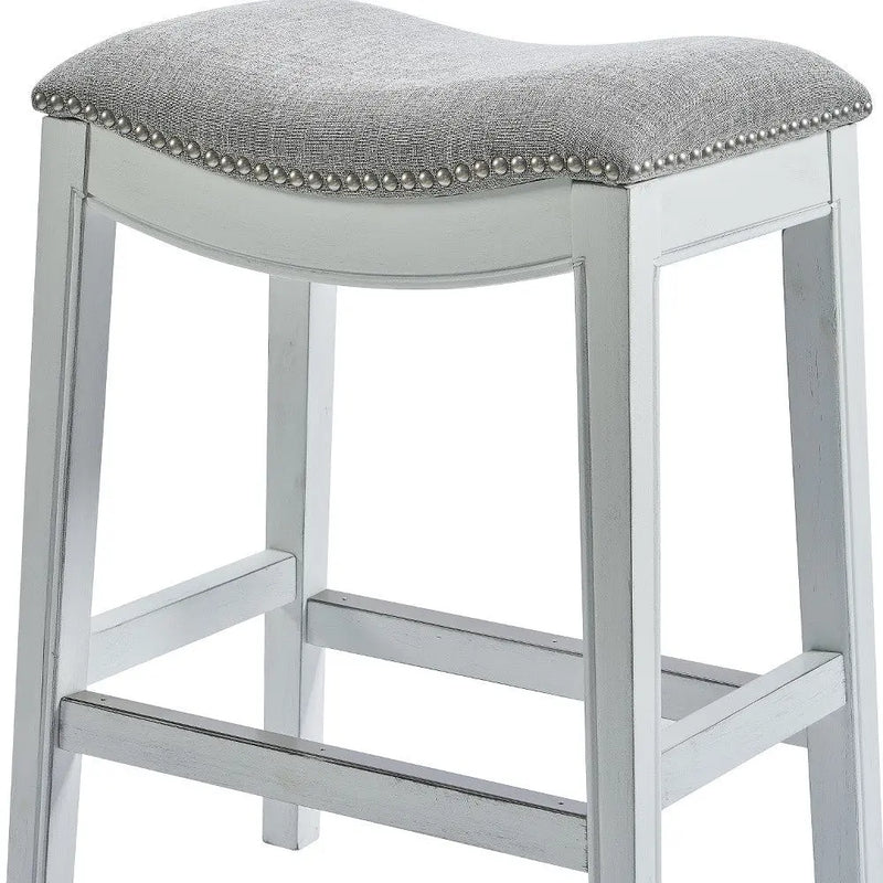 31" Light Gray And White Upholstered And Solid Wood Backless Bar Height Bar Chair Homeroots Living Room