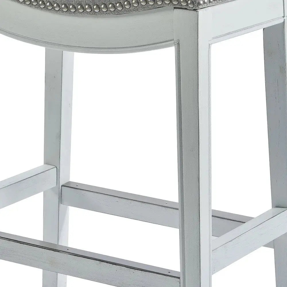 31" Light Gray And White Upholstered And Solid Wood Backless Bar Height Bar Chair Homeroots Living Room