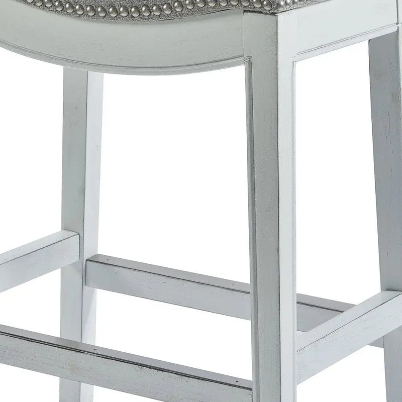31" Light Gray And White Upholstered And Solid Wood Backless Bar Height Bar Chair Homeroots Living Room