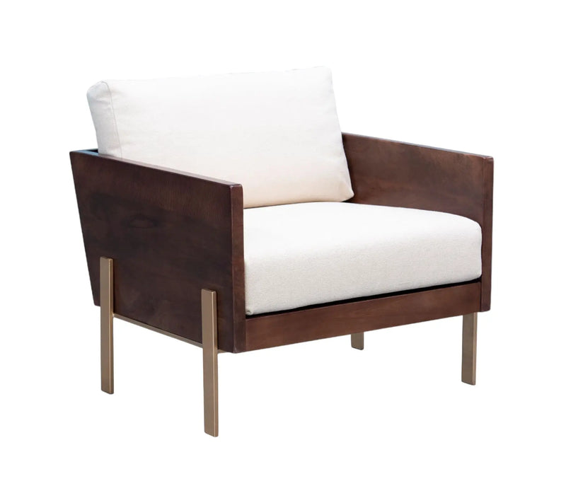 31" White Brown And Gold Top Grain Leather Arm Chair Homeroots Living Room