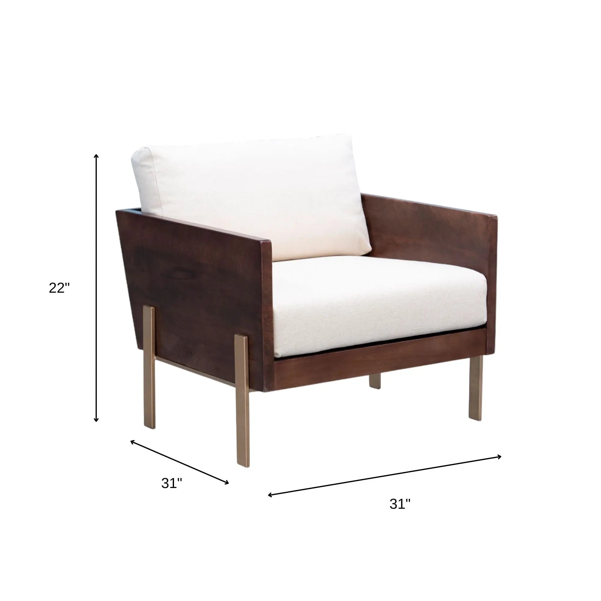 31" White Brown And Gold Top Grain Leather Arm Chair Homeroots Living Room