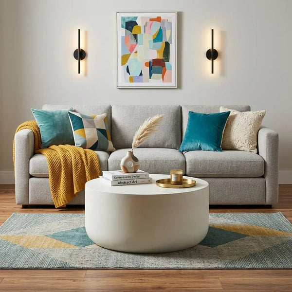 31" White Cement Round Drum Coffee Table Homeroots Living Room