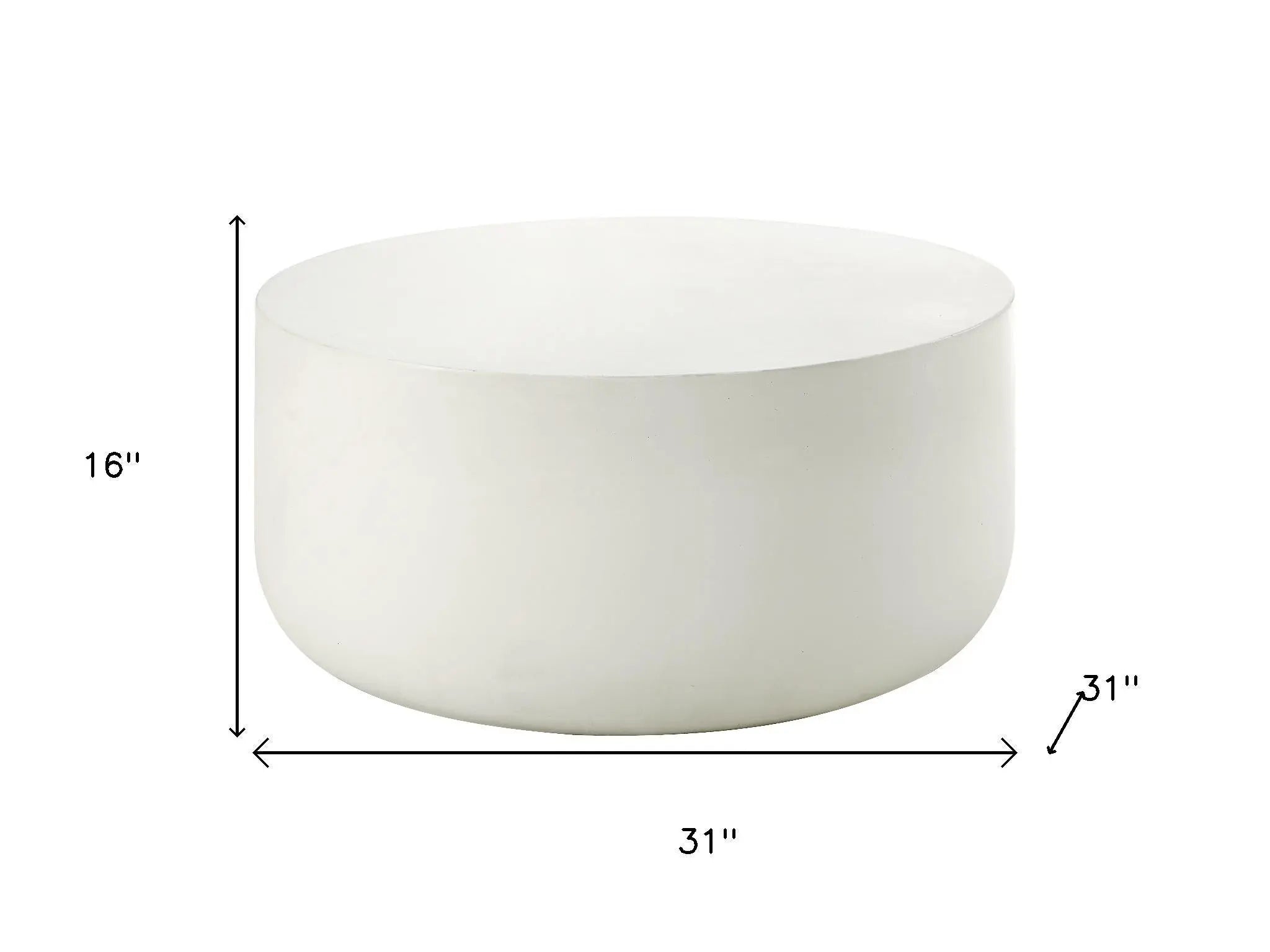 31" White Cement Round Drum Coffee Table Homeroots Living Room