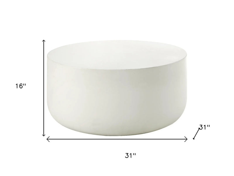 31" White Cement Round Drum Coffee Table Homeroots Living Room
