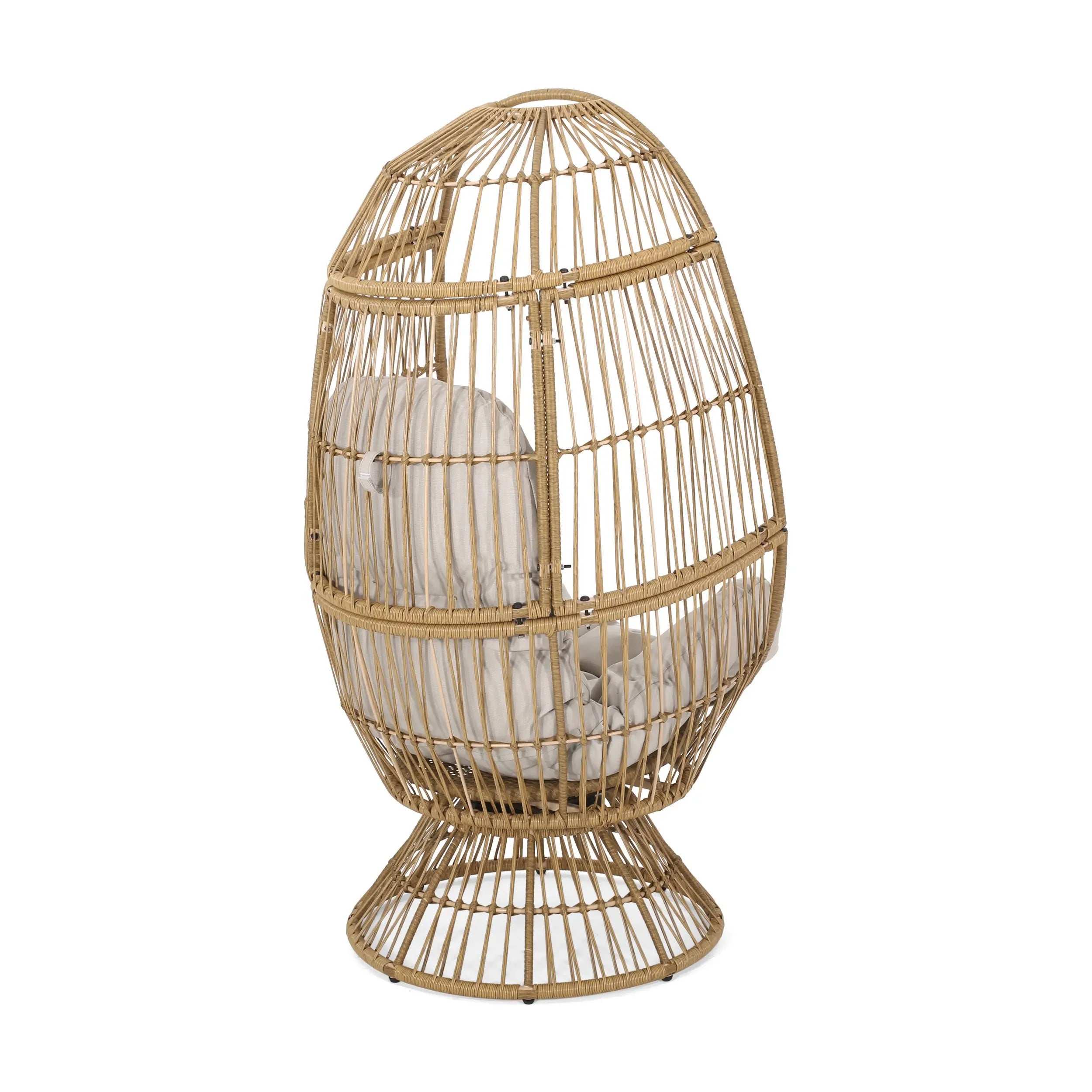 31" White Metal Outdoor Egg Chair with Beige Cushion Homeroots Outdoor