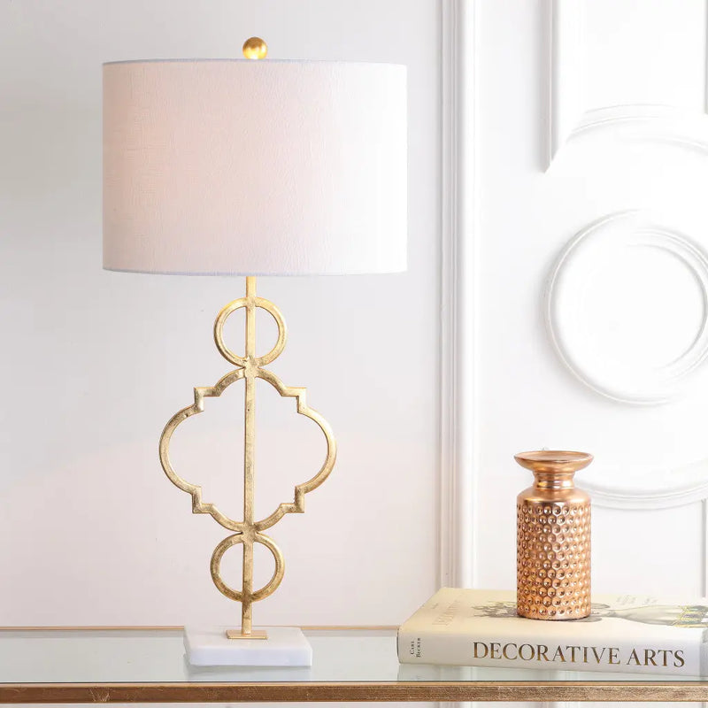 31" White Novelty Table Lamp With Drum Shade Homeroots Lighting