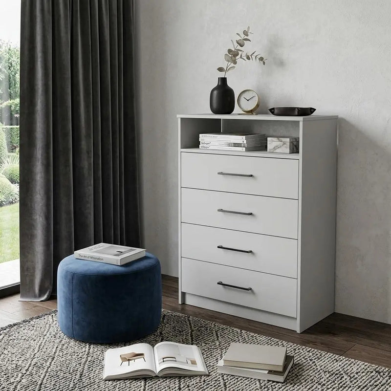 31" White Wood Four Drawer Dresser Homeroots Bed & Bath