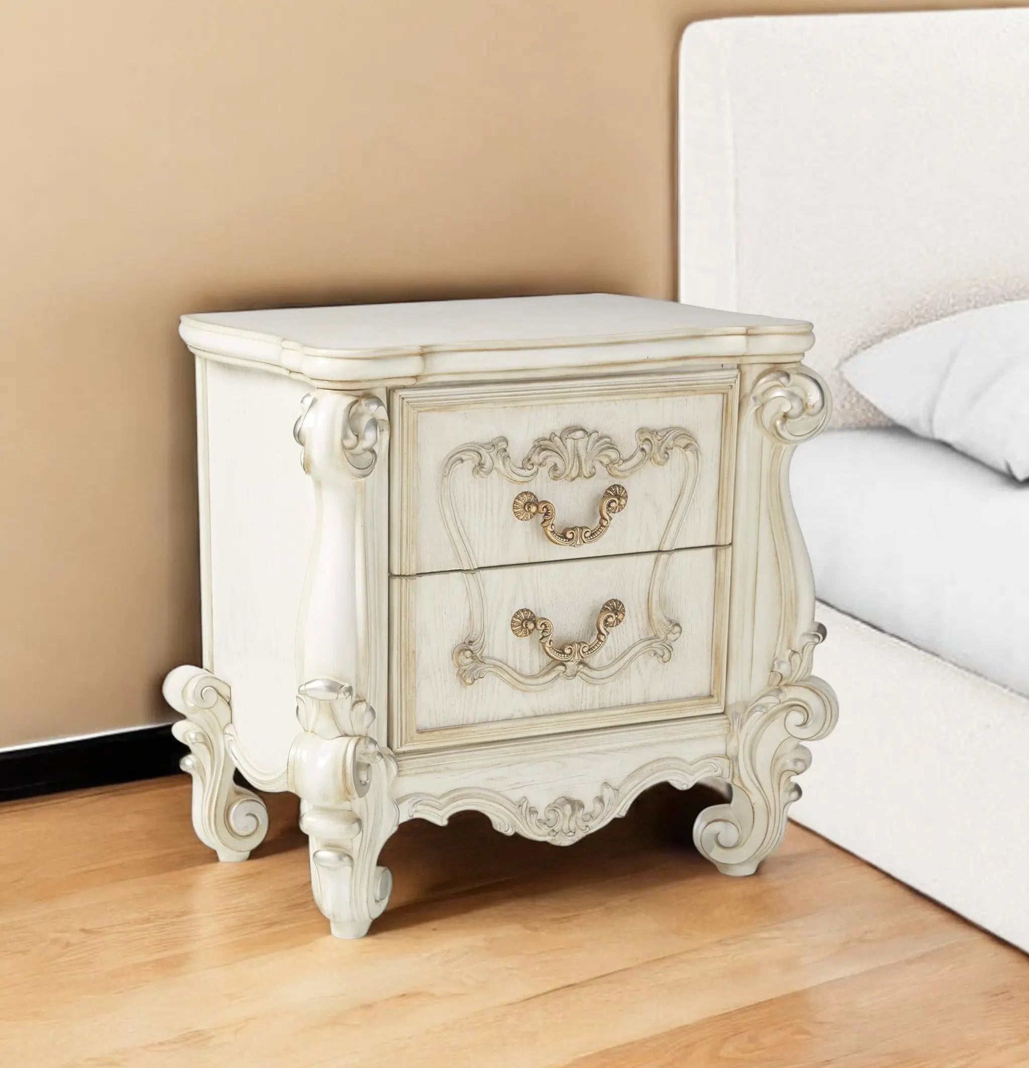 31" White Wood Two Drawer Nightstand Homeroots Bed & Bath