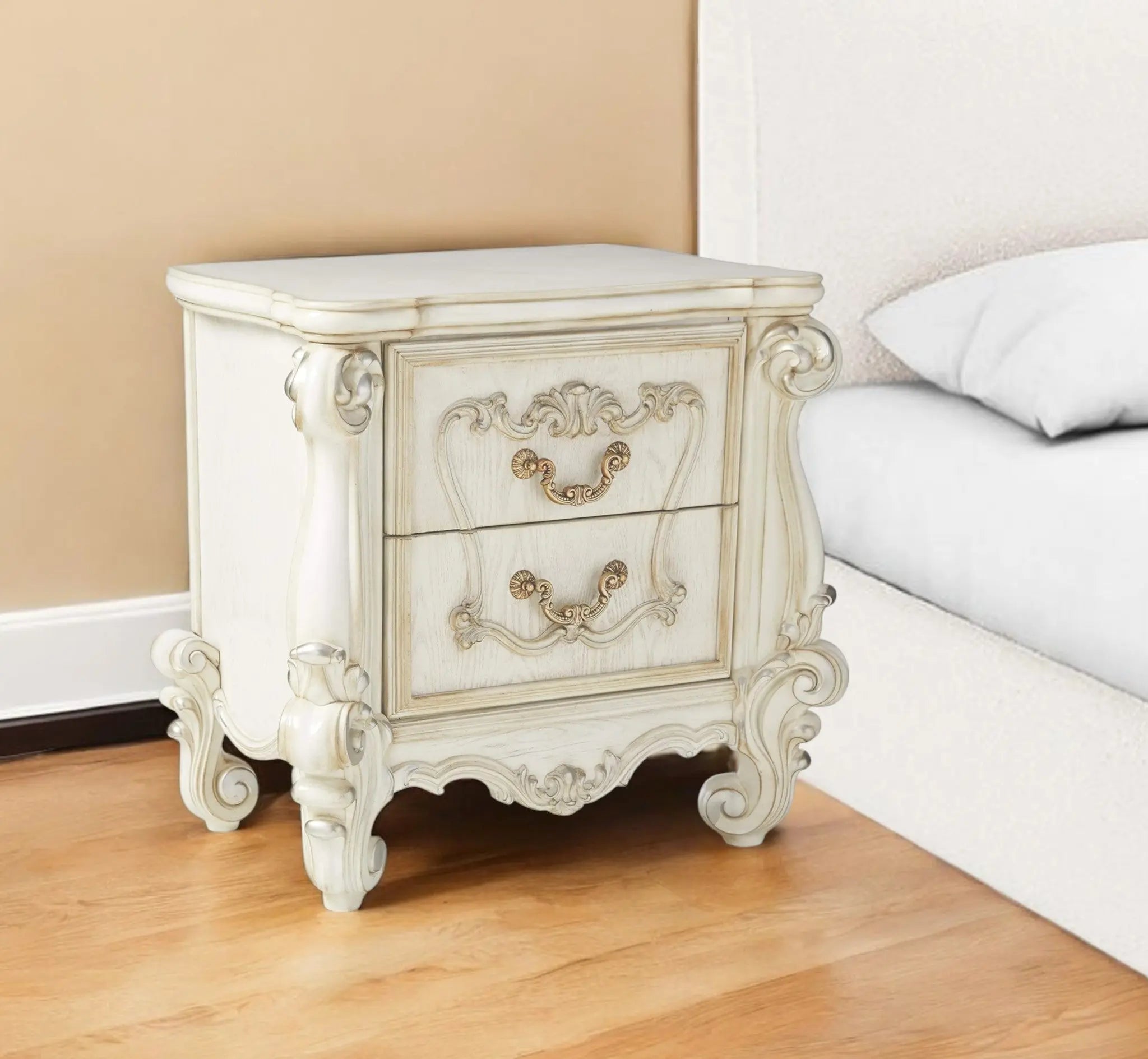 31" White Wood Two Drawer Nightstand Homeroots Bed & Bath