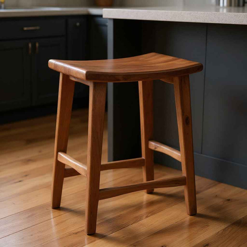 26" Brown Solid Wood Backless Bar Chair