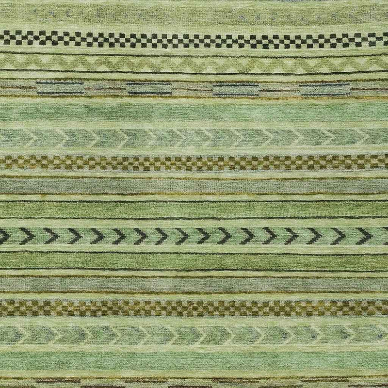 10' X 14' Artichoke Green And Taupe Striped Washable Indoor Outdoor Area Rug