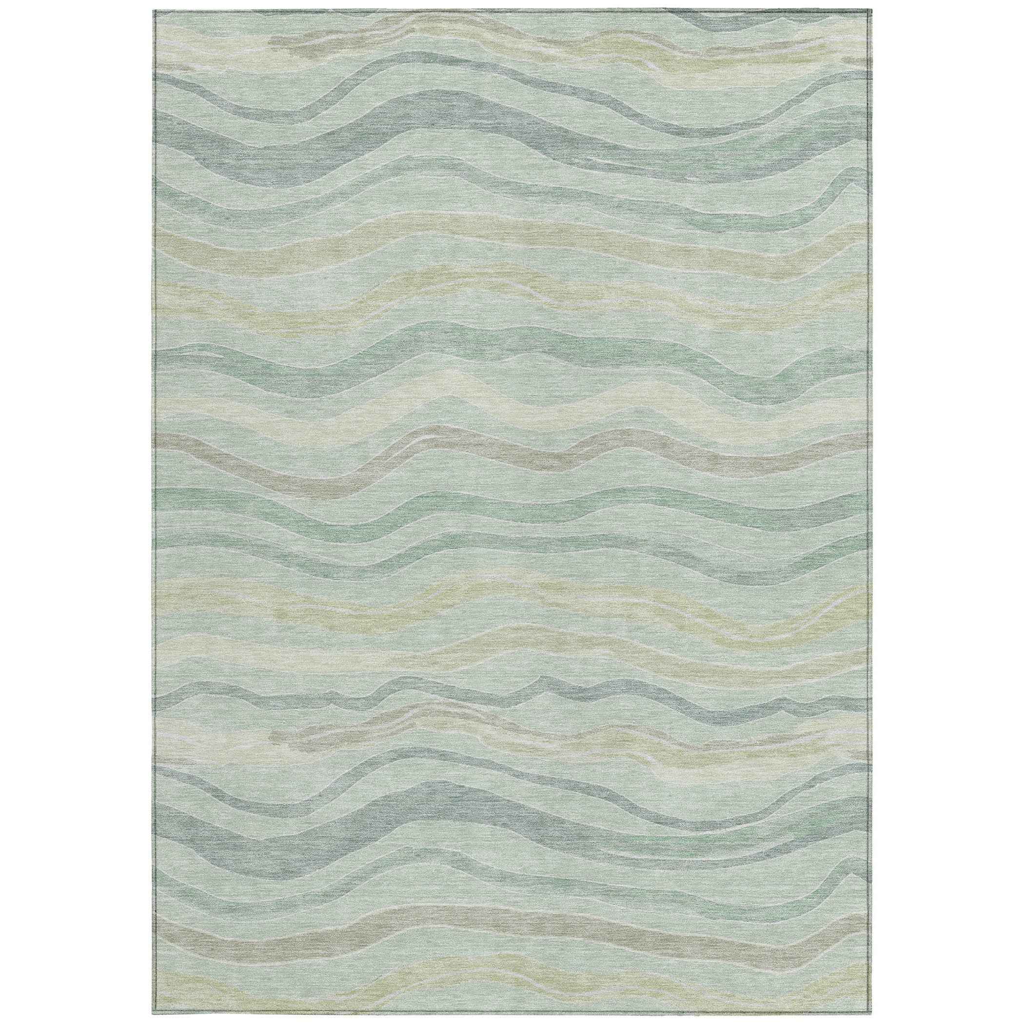 3' X 5' Sage And Taupe Striped Washable Indoor Outdoor Area Rug