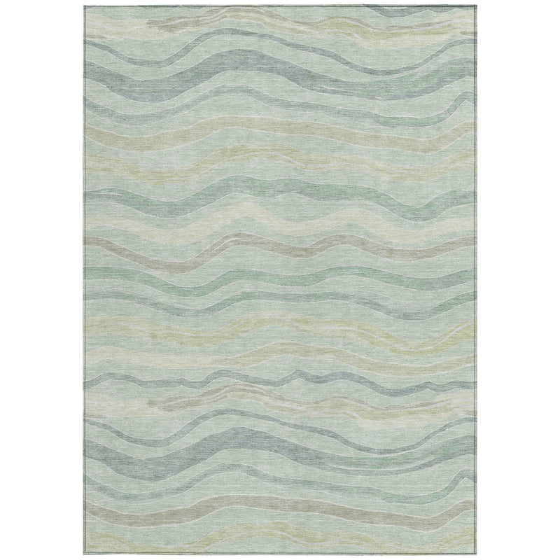 3' X 5' Sage And Taupe Striped Washable Indoor Outdoor Area Rug