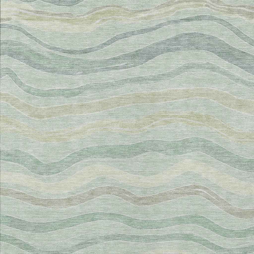3' X 5' Sage And Taupe Striped Washable Indoor Outdoor Area Rug
