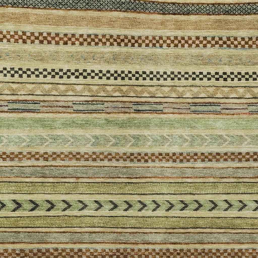 8' X 10' Beige And Taupe Striped Washable Indoor Outdoor Area Rug