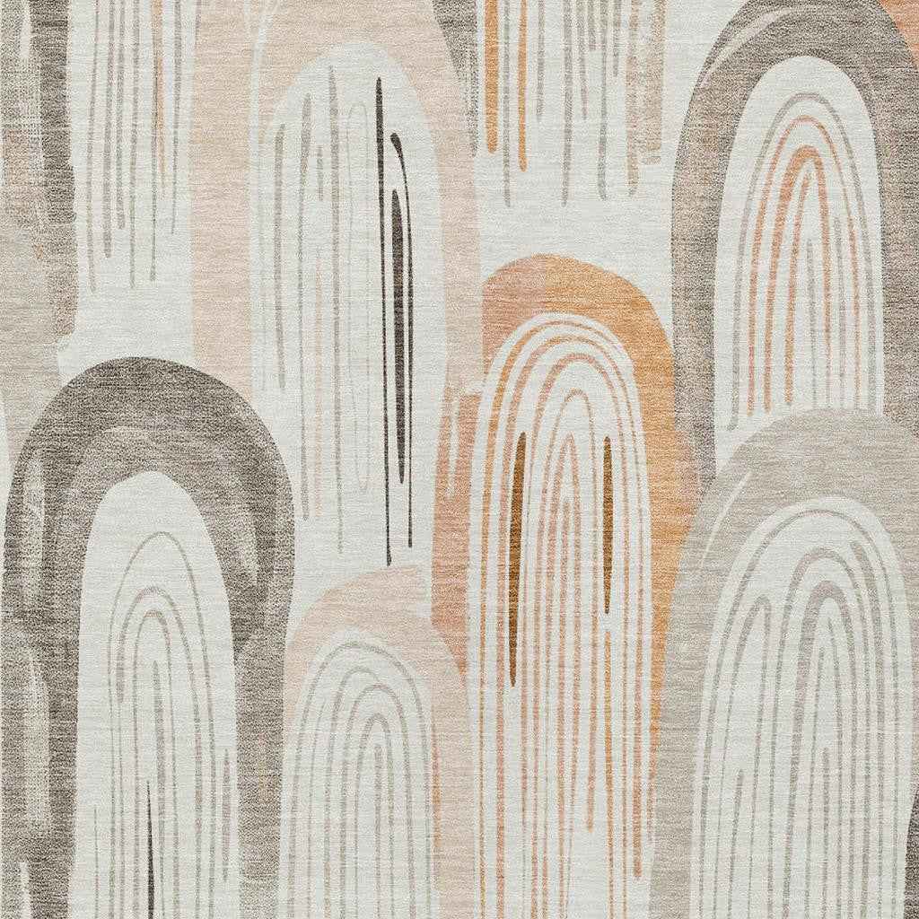 3' X 5' Ivory And Taupe Geometric Washable Indoor Outdoor Area Rug