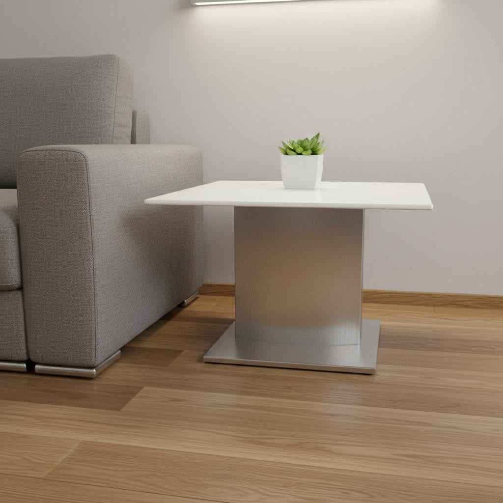 22" White And Silver Marble And Metal Square Pedestal End Table