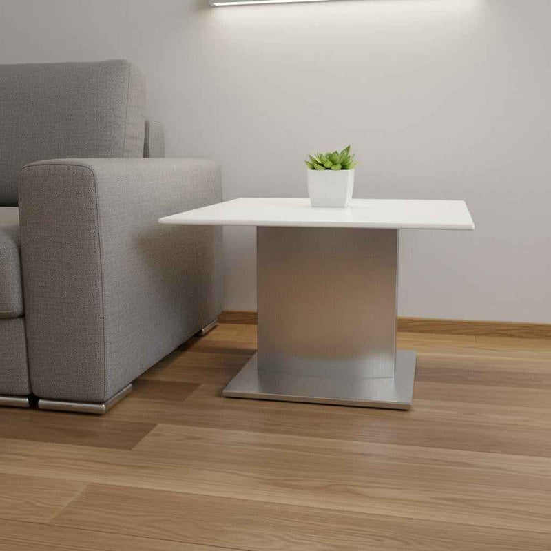 22" White And Silver Marble And Metal Square Pedestal End Table