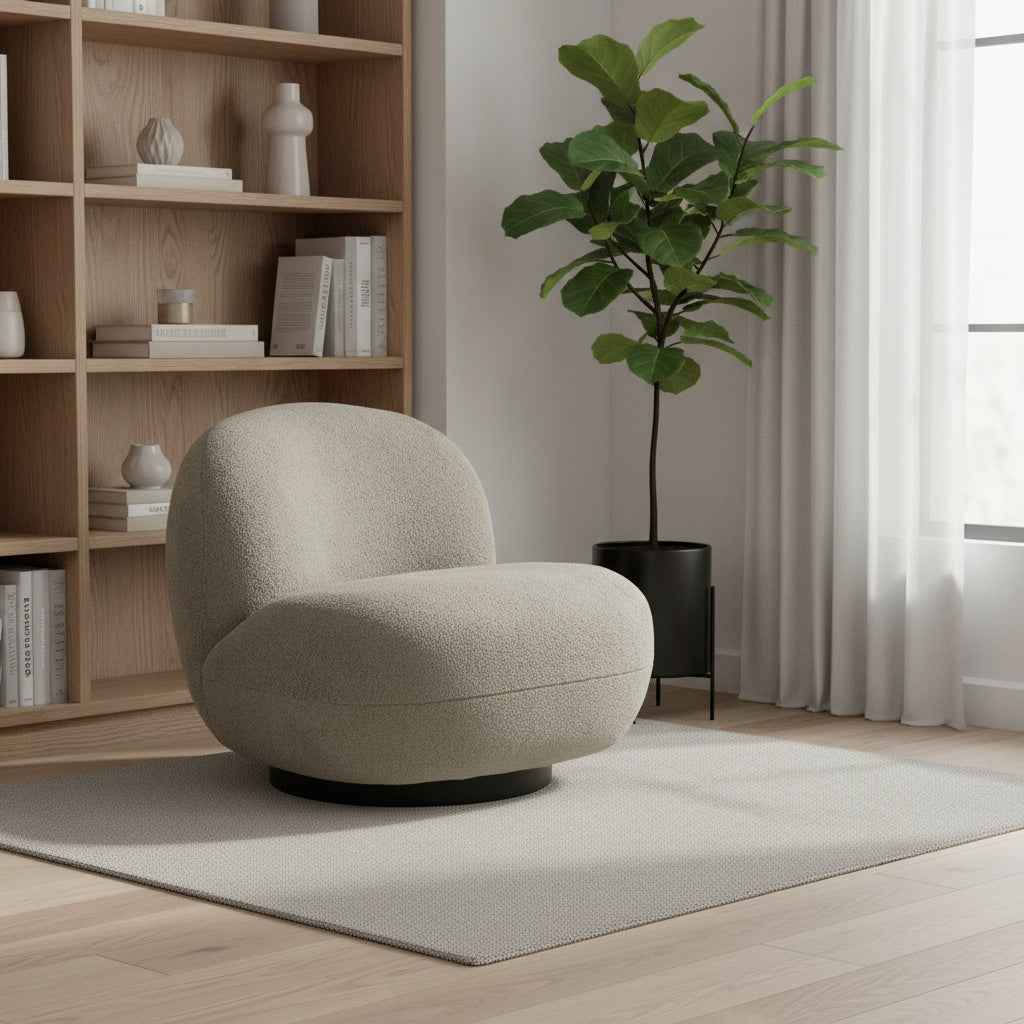 30" Khaki And Black Faux Shearling And Upholstered Slipper Chair