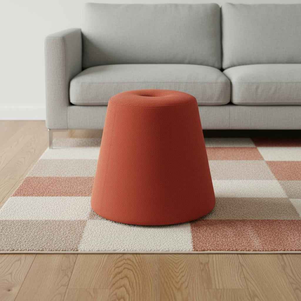 19" Red Fabric Round Ottoman