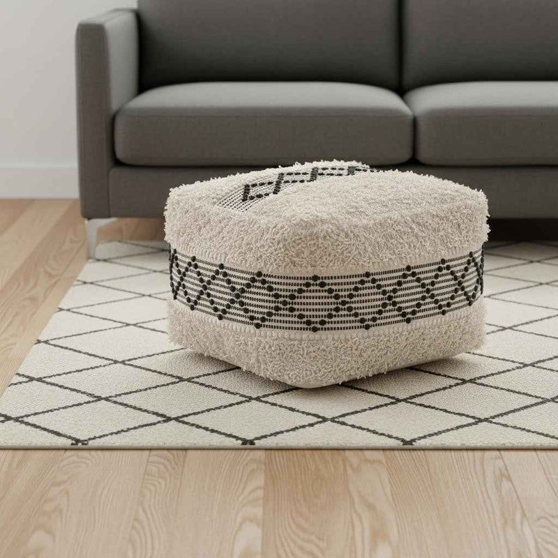24" Black Cotton Round Ottoman